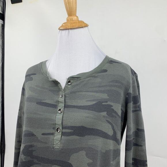 Splendid Blouse Womens XS Extra Small Camo Forever Waffle Knit Henley Cropped - Picture 3 of 12